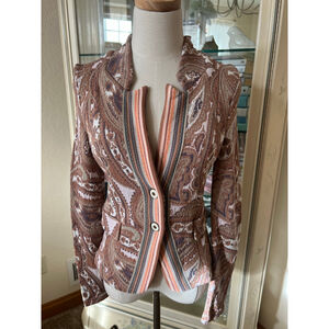 Women's ALDO MARTINS Brown & White Paisley Blazer Size 8